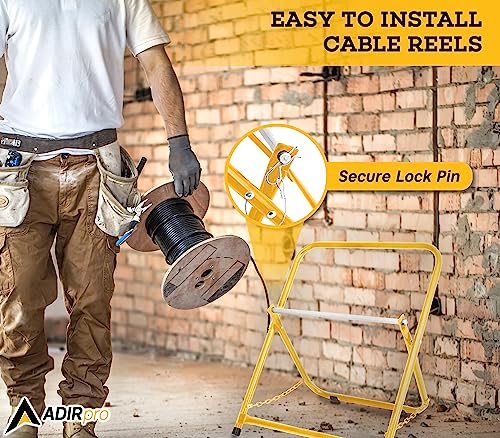 Image of AdirPro Rugged Single Axle Cable Caddy - Industrial Grade Steel Wire Dispenser - Easy Use Cable Holder & Distribution for Workplace Efficiency (Yellow)