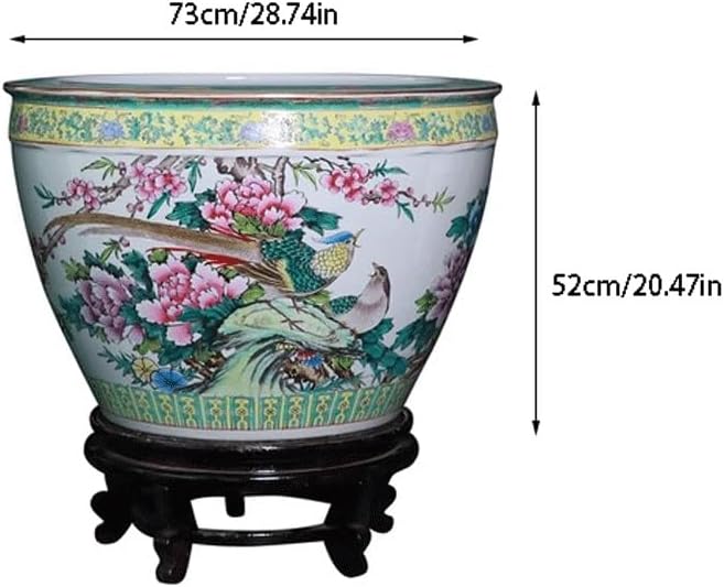 Aquarium Hand-Painted Pastel Peony Ceramic Fish Tank Household Turtle Tank Living Room Courtyard Lotus Pot Ornaments Fish Tank Decorations (Size : XL)