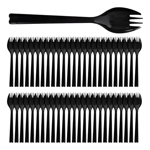 Tayinem 50 Pack Long Handle Plastic Sporks 6.3Inch 2 in 1 Utensils Large Heavy Duty Disposable Fork Spoon for Restaurants Appetizer Catering Tastings Desserts & Parties