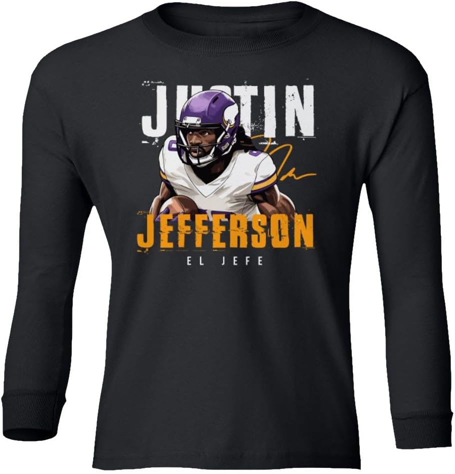 Jefferson Minnesota Football Wide Receiver Signed Youth Long Sleeve T-Shirt