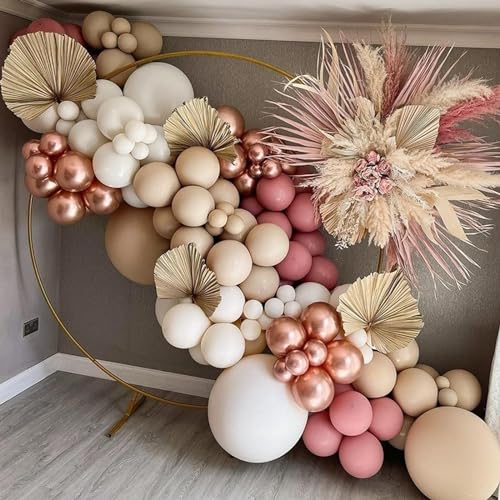 Image of Funhot Retro Blush Pink Balloons Set, 60PCS Dusty Pink Birthday Balloons, 12Inch Chrome Rose Gold Balloons Beige Nude Latex Balloon for Girls Birthday Bridal Baby Shower Wedding Boho Party Decoration