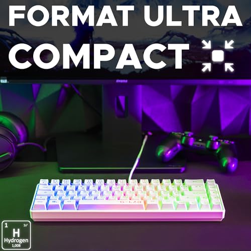 The G-Lab Keyz Hydrogen, tastiera Gamer 60%, semi-meccanica cablata Azerty, retroilluminazione multicolore, mini tastiera gamer silenziosa, formato compatto TKL, PC/PS5 (bianco) - Tastiera gaming - Immagine 1
