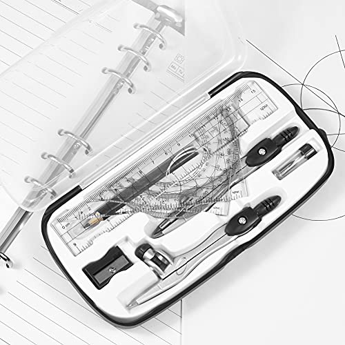 math geometry kit sets 10 piece student supplies with shatterproof storage boxincludes rulersprotractorcompasseraserpencil sharpenerlead refillspencilfor drafting and drawingsblack