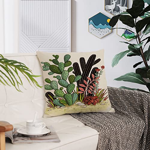 Yeeju Set Of 4 Cactus Plant Decorative Throw Pillow Covers Square Cotton Linen Cushion Covers Outdoor Couch Sofa Home Pillow Cases 20X20 Inch #TOP6
