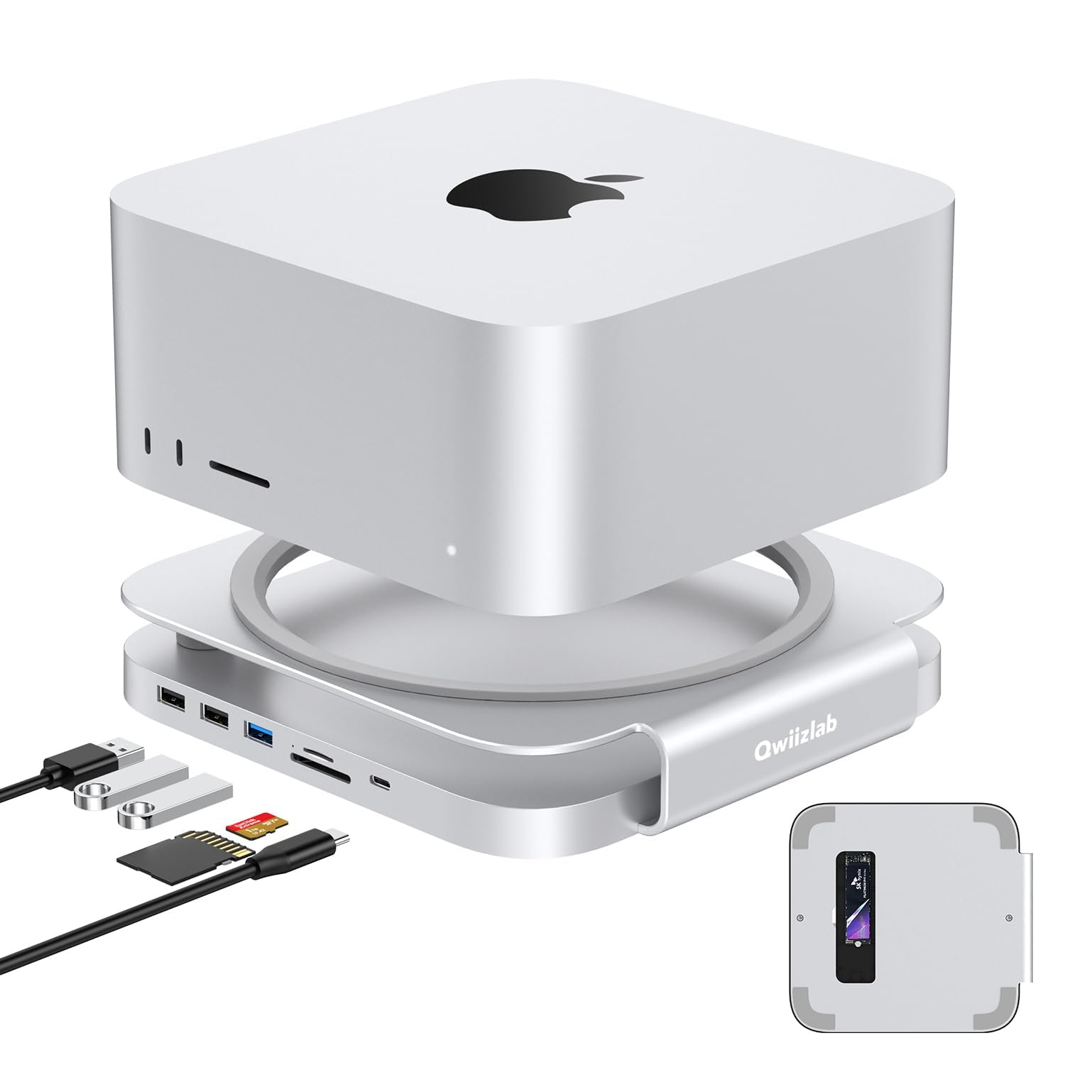 Qwiizlab USB-C Hub Stand with SSD Enclosure, Docking Station for