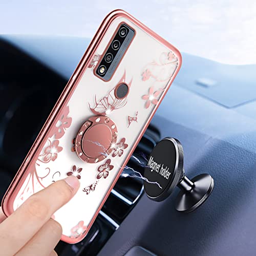 Nancheng For Tcl 4X 5G Phone Case, For Alcatel Tcl 4X 5G (T601Dl) / Tcl 20 A 5G Case (T768S) Cute Slim For Girls Women Pink Flower Cover With Ring Stand Lanyard Protective Phone Case - Rose Butterfly #TOP1