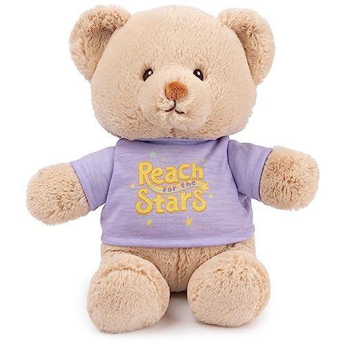 GUND “Reach for The Stars” Sustainable Message Bear with Purple T-Shirt, Teddy Bear Made from 100% Recycled Materials for Ages 1 and Up, Tan,...