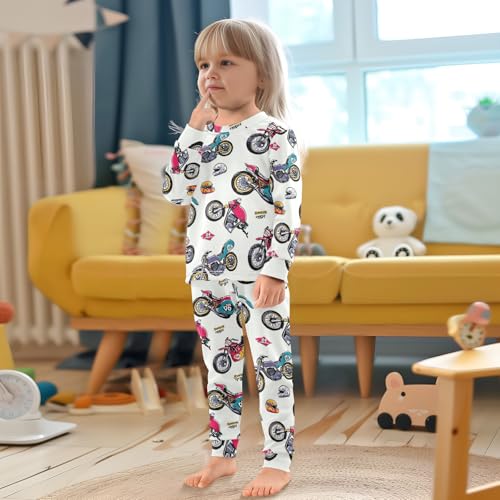 Pigsaly Pajama Set 2 Piece Colorful Motorcycles Racing Car Vintage Motorcycle Pajama Sets Long Sleeve Pjs Sleepwear 3T4