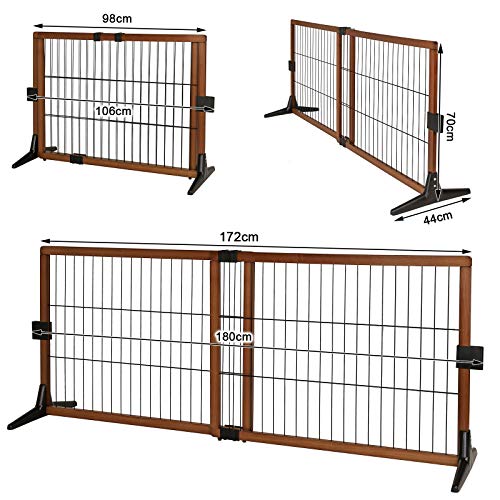 lionto Hundeschutzgitter längenverstellbar, Welpenschutzgitter aus attraktivem Pinienholz sorgt für Sicherheit, Höhe 70 cm, Robustes Absperrgitter für Treppen/Türen, einfacher Aufbau, braun/schwarz