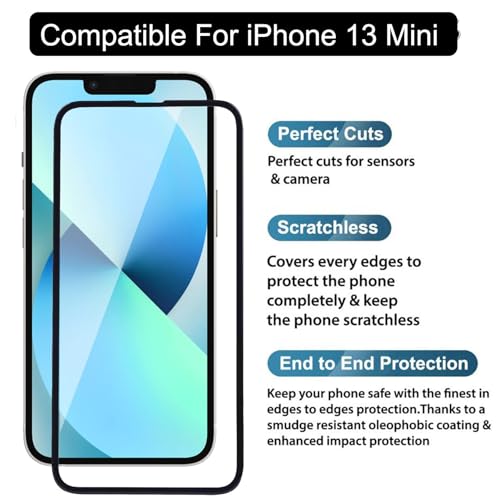 Image of Premium iPhone 13 Mini Tempered Glass with Camera Lens Protector - Ultimate Protection Kit Edge to Edge Screen Protector for iPhone 13 Mini 9H Hardness Ultra HD Anti-Scratch Case Friendly