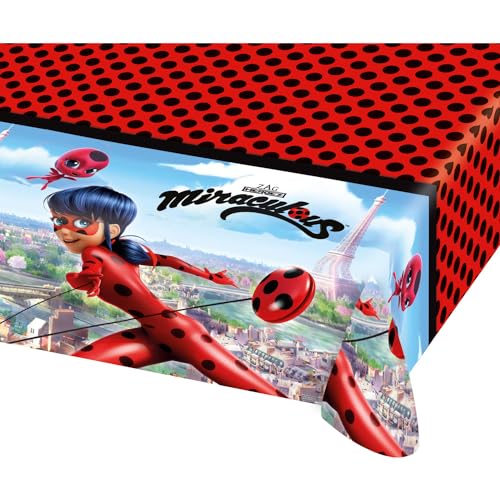 Amscan 9902873 – Nappe Miraculous 120 x 180 cm, décoration de Table, Vaisselle de fête, Anniversaire d'enfant, Rouge