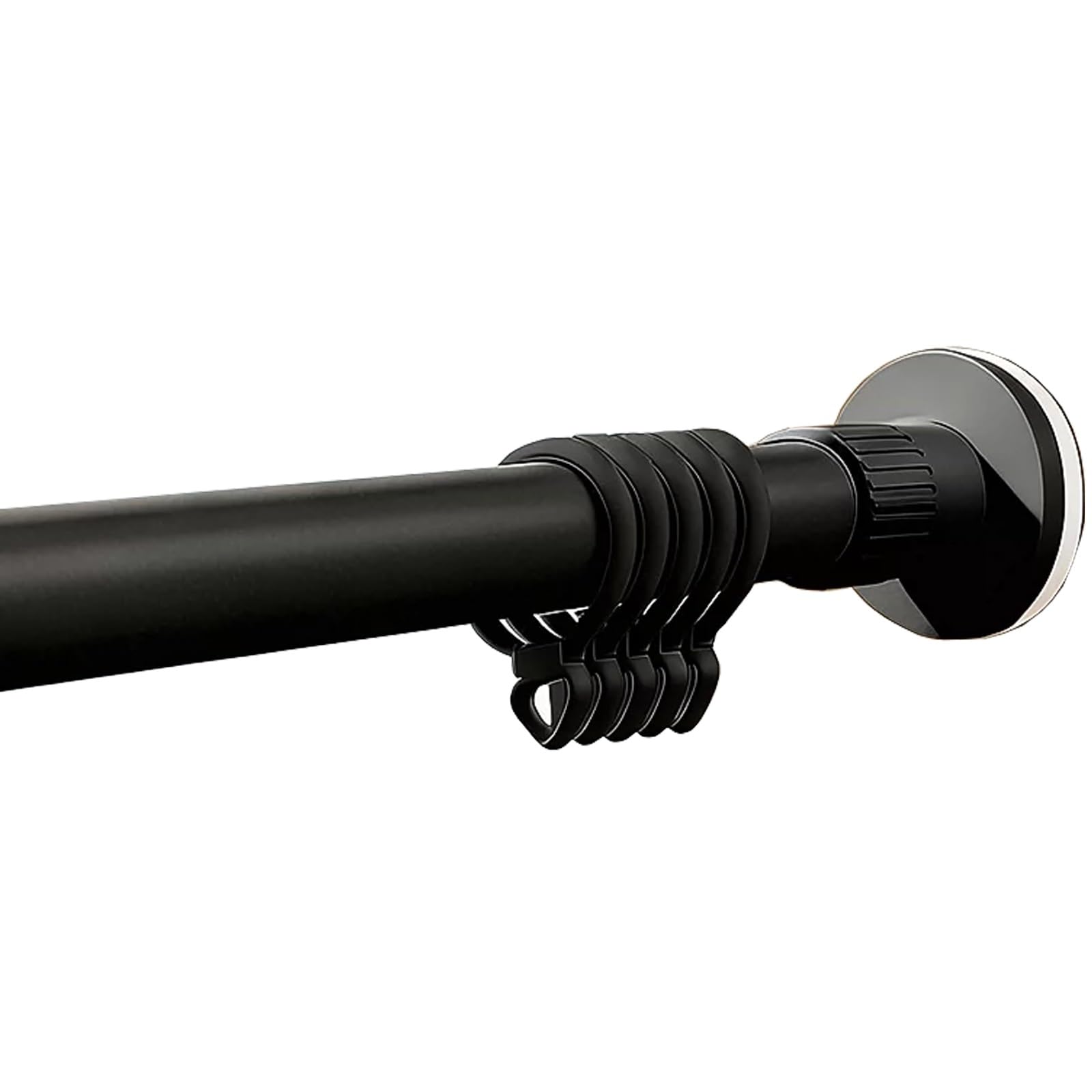 Carbon Steel Tension Curtain Rod with 20 Rings, Spring Loaded Adjustable 28-161in Waterproof Rust Proof, for Bathrooms Bedrooms Small Windows(Black,310-360cm/122-142in)