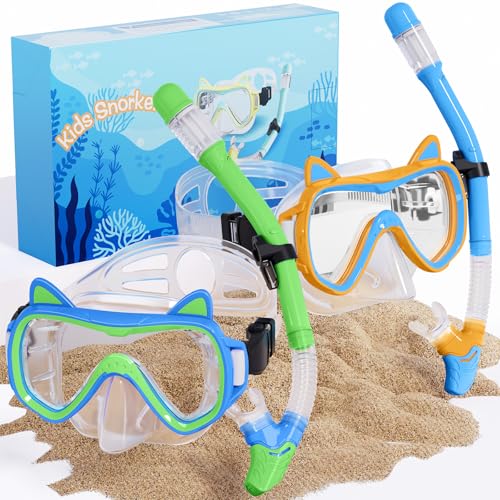 2026 Cute Kitten Kids Snorkel Set,Dry Top Snorkeling Gear for Kids