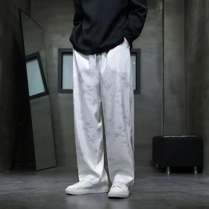 Men's Ice Silk Baggy Casual Wide-Leg Pants Summer Male Trousers4