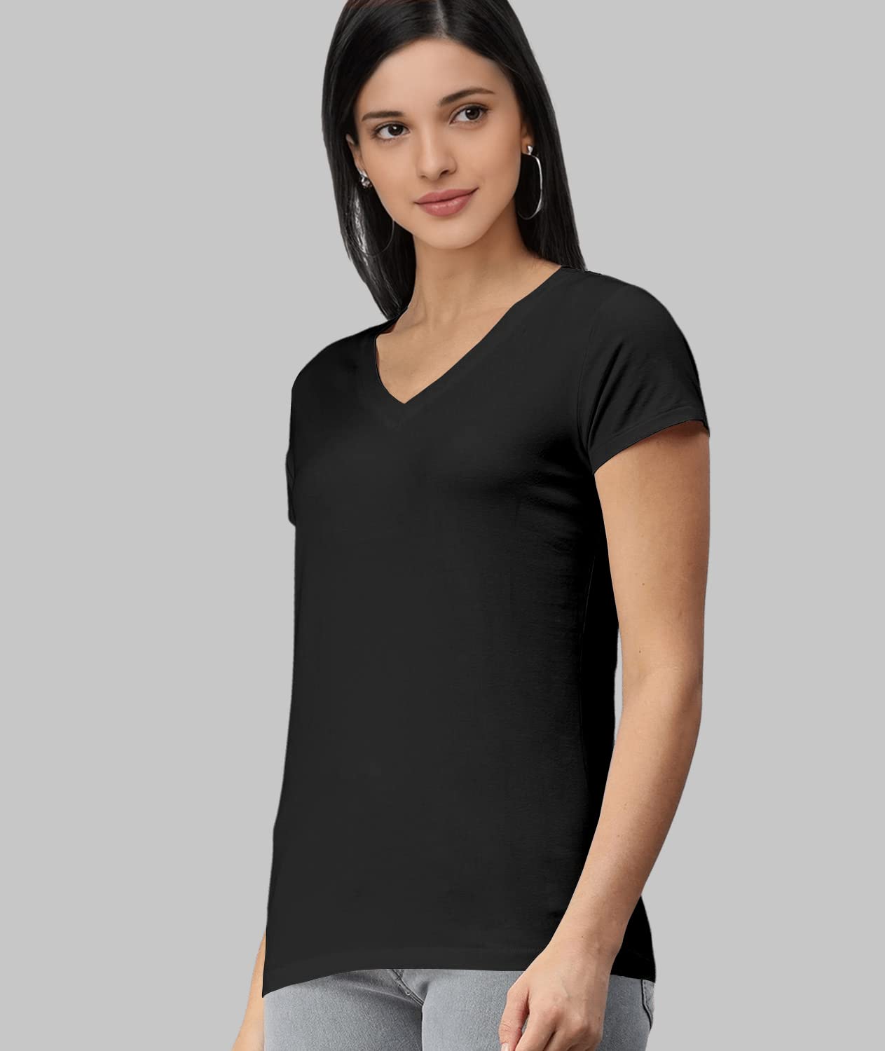 TVP Fashions Premium Plain Women V Neck Half Sleeves Cotton Tshirt. Festive,Offer,Discount,Sale,Limited Edition, Trending Tees and Tshirts. (Black_Medium) 2
