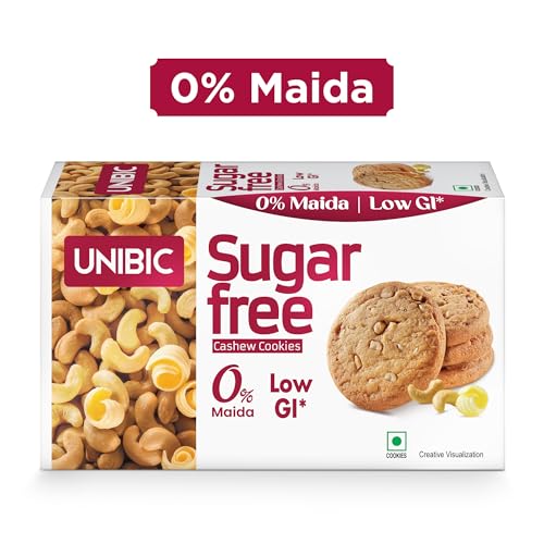 Image of Unibic Sugar Free Cashew Cookies 202.5g I Low GI No Maida I Sugar-Free Snack I Healthy Cookies (weight may vary) (Pack of 3)