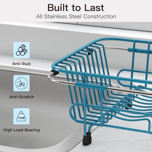 Image of JASIWAY Blue Dish Drying Rack in Sink with Utensil Holder, RV, Apartment