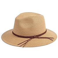 DRESHOW Damen Panama Hut Breiter Krempe Stroh Sommer Fedora Strohhut Panama Aufrollen Hut Strand Rollbar UV Sonnenhut UPF 50 +