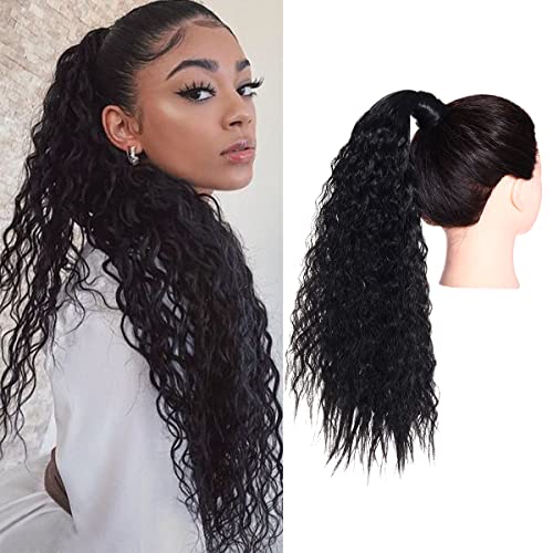 SARLA Ponytail Hair Extension for Black Women Synthetic Wavy Curly Wrap Around Pony Tail 22 Inch Heat Resistant Fiber