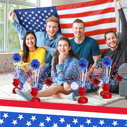 Image of Qunclay 12 Pcs 4th of July Table Centerpieces Metallic Plastic Patriotic Decoration Blue Red White Star Centerpieces for Tables Independence Day Celebration Supplies Decor for Memorial Day