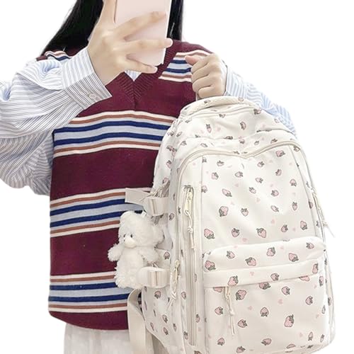 Lindas mochilas para la escuela – Mochila estética escolar de fresa para adolescentes | Bolsa de almacenamiento grande para niñas, estudiantes, niños, adolescentes, cumpleaños, Navidad