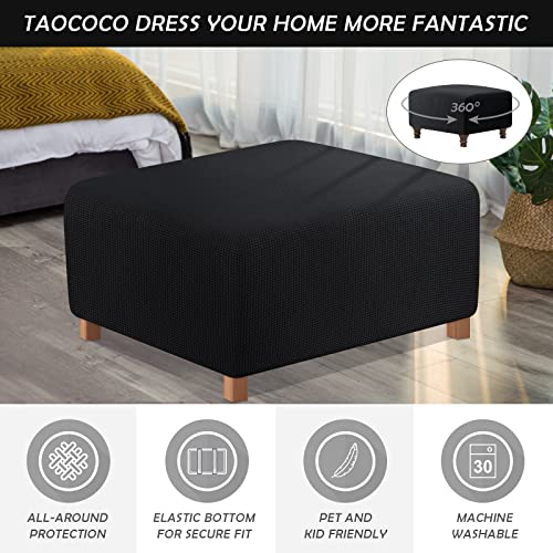 Image of TAOCOCO Ottoman Cover Rectangular Storage Ottoman Slipcover Stretch Footrest Stool Covers Furniture Protectors Spandex Jacquard Fabric with Elastic Band Black