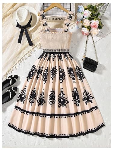 GORGLITTER Girl's Floral Flowy Midi Dress Sleeveless Strappy Shirred Tank Short Dresses Cute Summer Easter Dress 20252