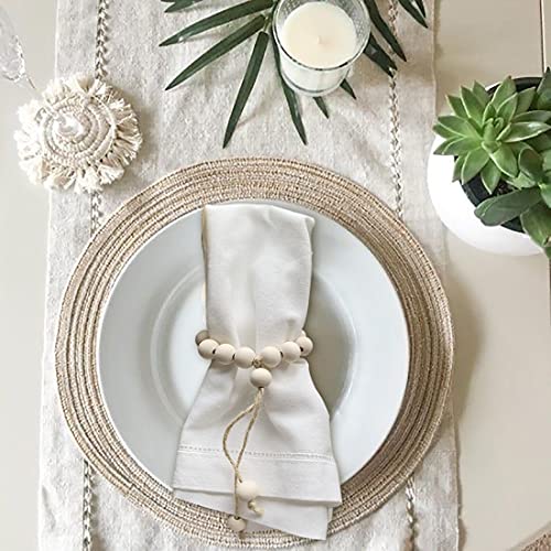 Wood Bead Napkin Ring Set Of 4, Farmhouse Natural Napkin Ring, Handmade Jute Twine Napkin Holder For Family Gathering, Wedding, Daily Use,Table Setting Decor #TOP2