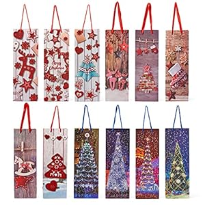 THE TWIDDLERS – 12 Christmas Wine Bottle Gift Bags Sturdy Paper & Strong Handles, Perfect for Xmas Parties & Presents