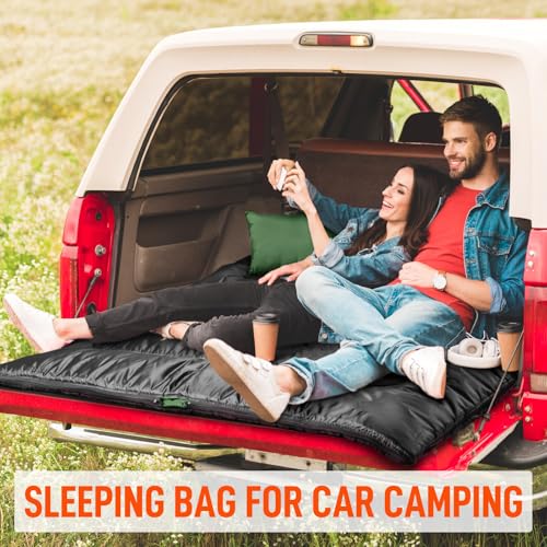 Image of MEREZA Double Sleeping Bag for Adults Mens with Pillow, XL Queen Size Two Person Sleeping Bag for All Season Camping Hiking Backpacking 2 Person Sleeping Bags for Cold Weather & Warm