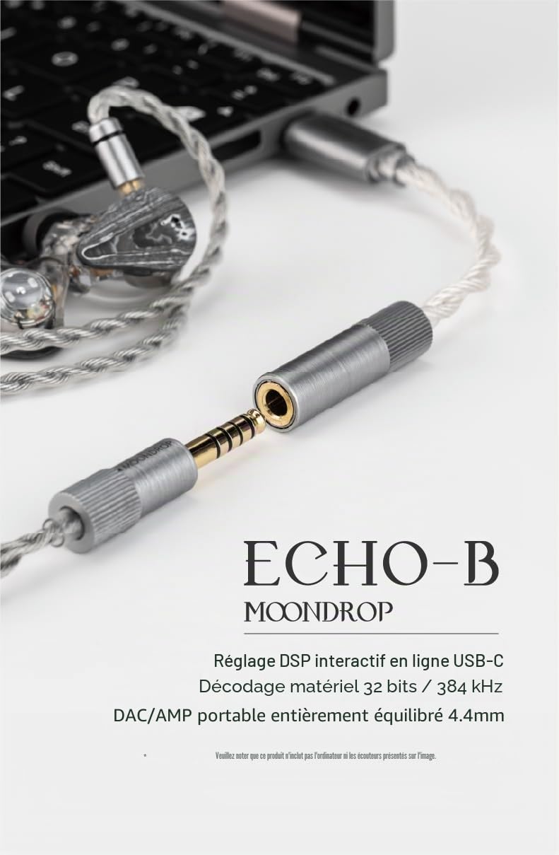 Moondrop Echo-B 32 bits/384 kHz USB portable Type-C vers casque DAC/AMP avec adaptateur jack 4,4 mm entièrement équilibré