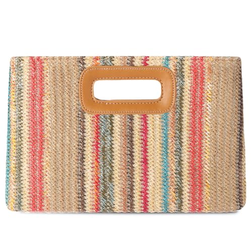 Image of Beach Clutch Bag Straw Summer Clutch Purses for Women Handmade Woven Purse Detachable Gold Chain, Crossbody