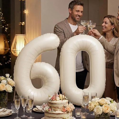 Image of Number Balloons for Birthday Decorations - 40 Inch Large Party Balloons 6, Cream Foil Number Balloons for Boys Girls, Balloons for Party Supplies