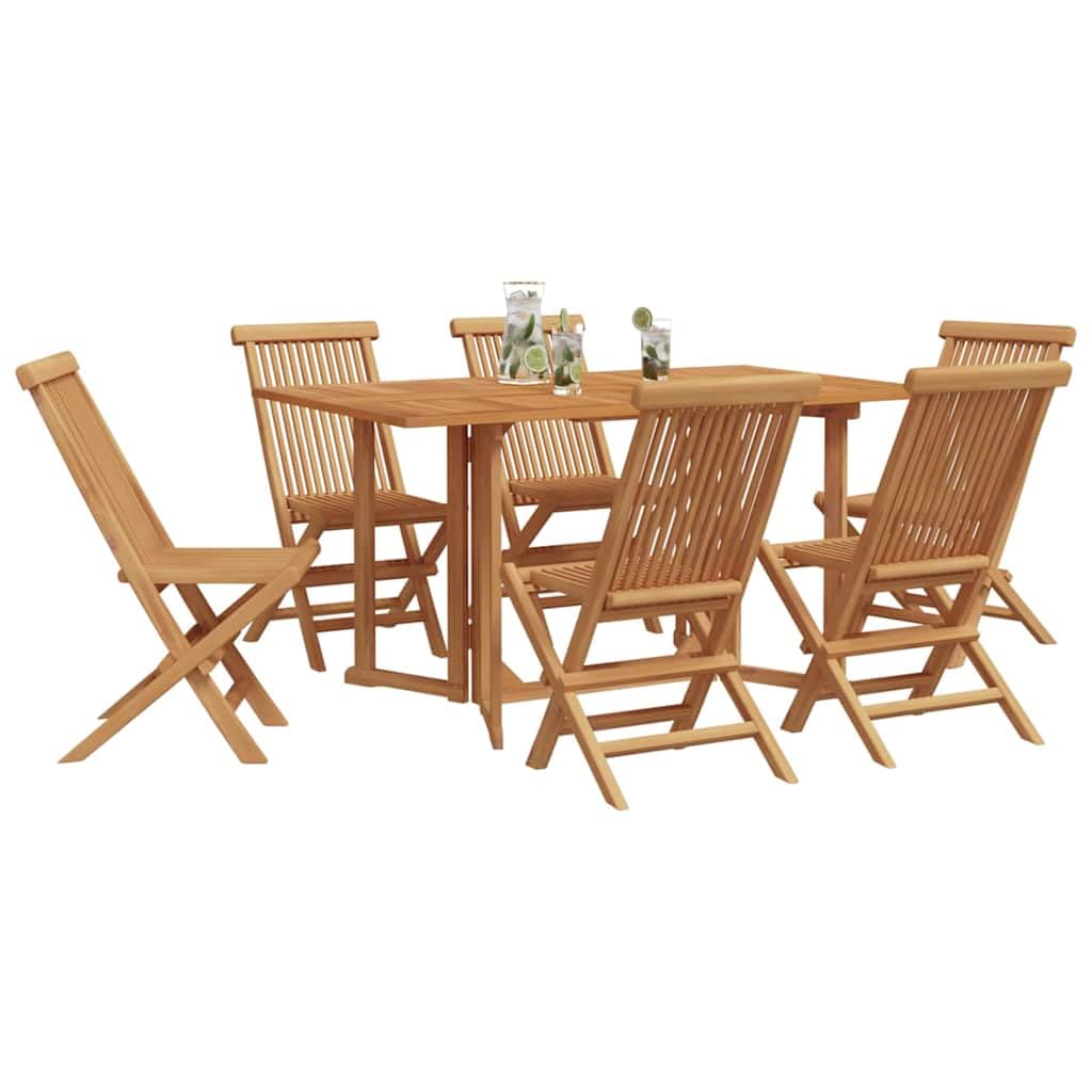 Generico Set da Pranzo per Giardino 7 PCS Marrone Legno di Teak Solido,Mobili,Mobili da Giardino,Mobili e sedie da Giardino,Sedie da Giardino,Marrone,66.1 kg,3155338