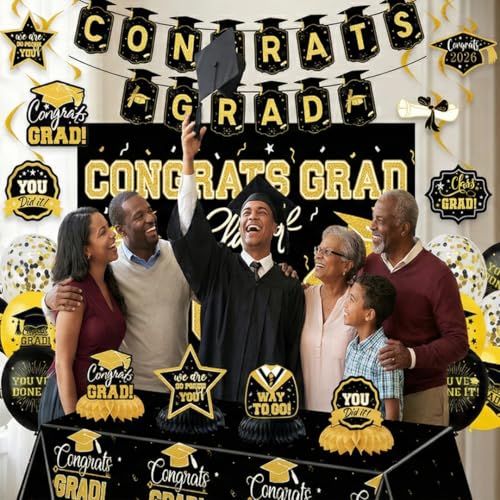 2026 Graduation Decorations Set with Banner, Backdrop & Balloons