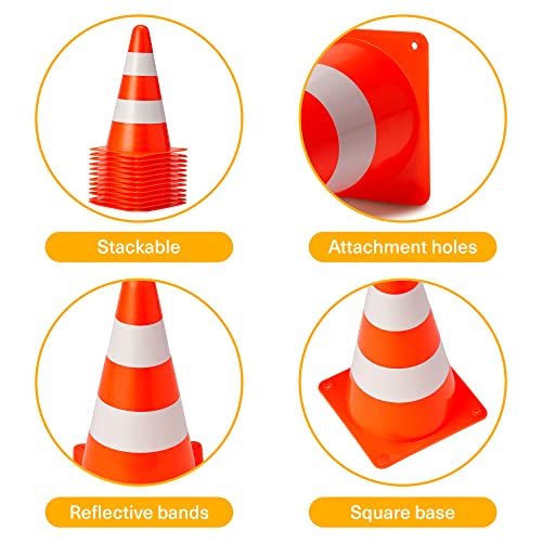 Bramble 12er-Set Pylonen 23 cm Orange-Weiß - Sportkegel Verkehrshütchen Markierungskegel - Auch als Spielkegel für Kinder