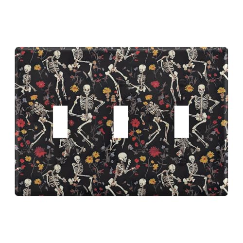 Light Switch Cover Halloween Dancing Skeletons Flowers Wall Plates for Electrical Outlets 3 Gang 202b7048