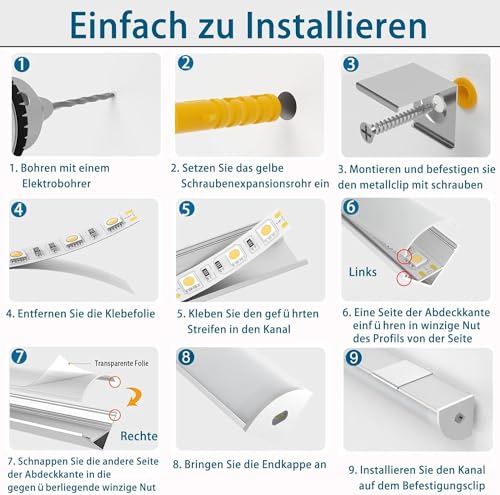 LED Aluminium Kanal Schwarz für Led Streifen/Stripes/Stripe/Strip, 6x1m V Form Leiste Profil Aluprofil , Stripes Schiene mit Milchiger Weißer Abdeckung, Strip Diffusor mit 45 Grad Eckverbindern