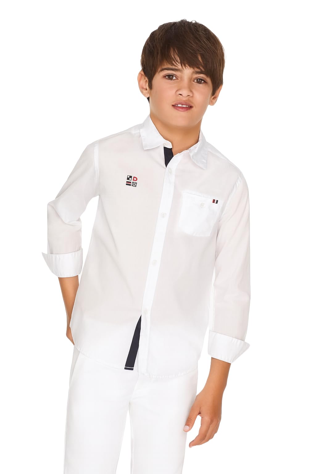 Mayoral Camicia Bianca Slim Fit per Bambino 8-16 Anni a Maniche Lunghe – Modello 6133 Elegante con Ricami Nautici, Perfetta per Cerimonia e Occasioni Speciali