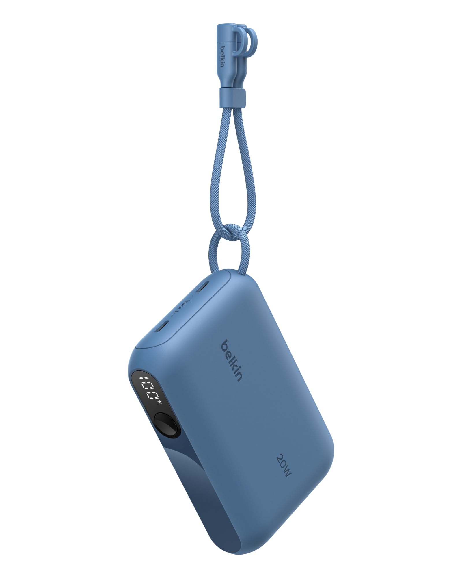 Belkin Portable Charger, Slim USB-C Power Bank 10,000mAh w/ 2 USB-C Ports, Digital Battery Display, 20W Charging Battery Pack - iPhone 17, Air, Pro, Samsung Galaxy S25, Pixel 10, iPad, & More - Blue