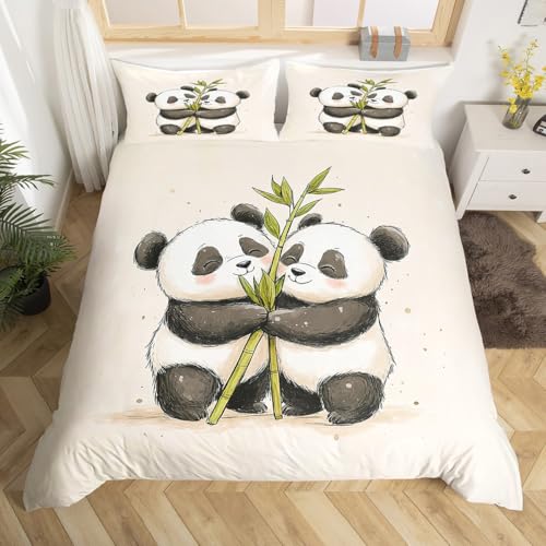 Homewish Housse de Couette 240 x 260 Animaux Panda pour Fille Garcon, Parure de Lit Enfant Panda de Dessin Animé, Sets de Housses de Couettes Animal Mignon,...