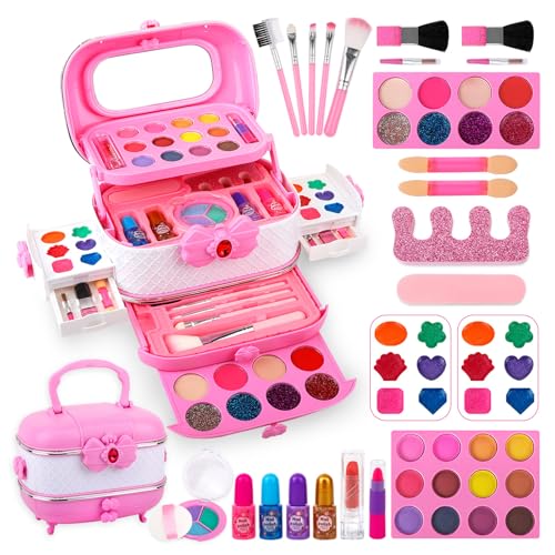 Kit de Maquillaje para niños Juego de cosméticos Reales con Estuche de Viaje Safe Washable no tóxico Juguetes de Maquillaje para niñas de Navidad de cumpleaños