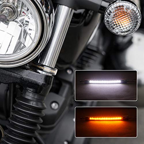 1 Pair Universal Motorcycle LED Fork Tail Brake Stop Turn Signal Daytime Running Light Flexible Switchback Dual-Color White & Amber 36LED Stip Lights kit Waterproof for Motorbike (2PCS, White & Amber) - Thumbnail 4