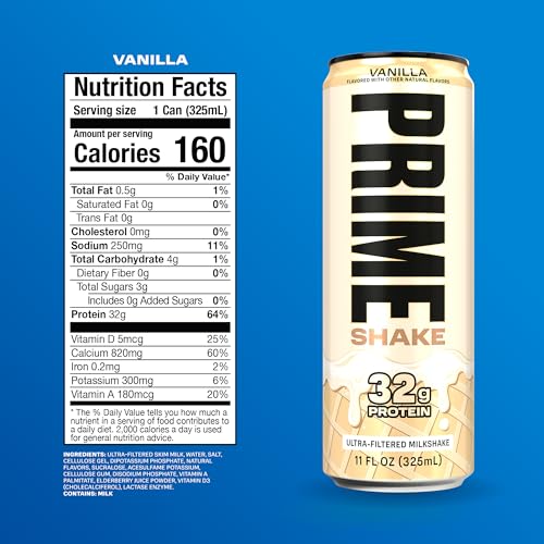 Image of PRIME Shakes, Vanilla, 32g Protein Shake for Muscle Support & Recovery, Ultra-Filtered Milk, Lactose Free, Low Sugar, Low Calorie, Ready to Drink, 11 fl oz, 12 Pack