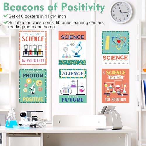 Image of PAIVSUN Science Posters for Classroom, 6 Pcs Science Classroom Decor, Inspirational Scientific Poster Decorations for Elementary Middle High School Teacher Must Haves (Green and Orange)