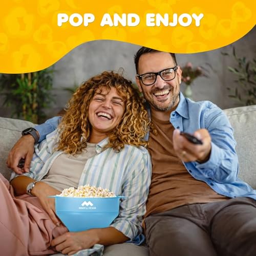 Image of The Original Mindful Design Microwave Popcorn Popper - Silicone Bowl, BPA-Free & Dishwasher Safe (Light Blue)