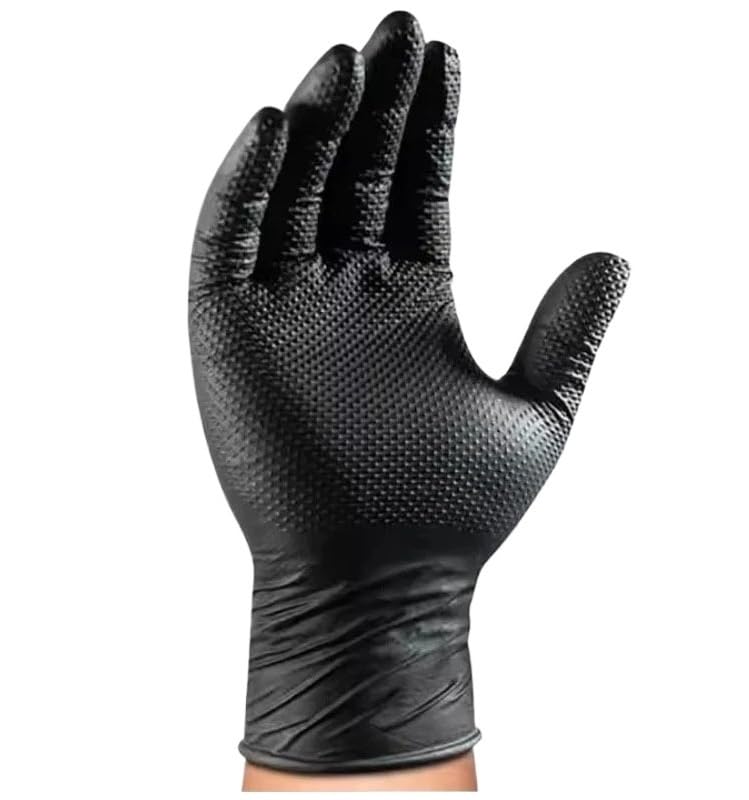 Guantes de nitrilo negros resistentes 8 milésimas pulgada, desechables, con agarre texturizado diamante for trabajos seguridad mecánica, 2/10/20/50/100 unidades(Black 50PCS,XL)