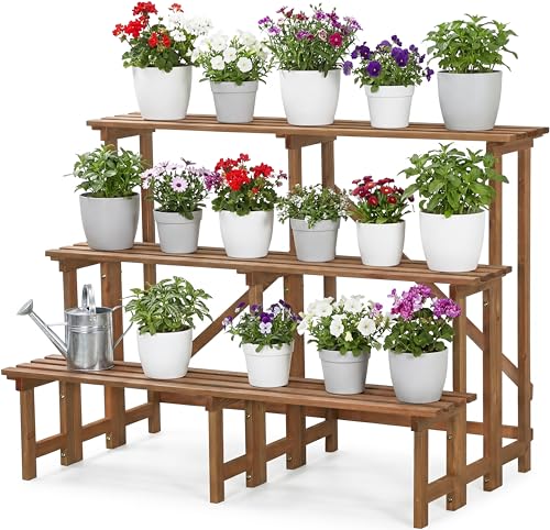 needs&wants® Grand escalier pour plantes avec 3 niveaux - Support pour plantes - Étagère à fleurs XL en bois - Résistant aux intempéries - Pour...