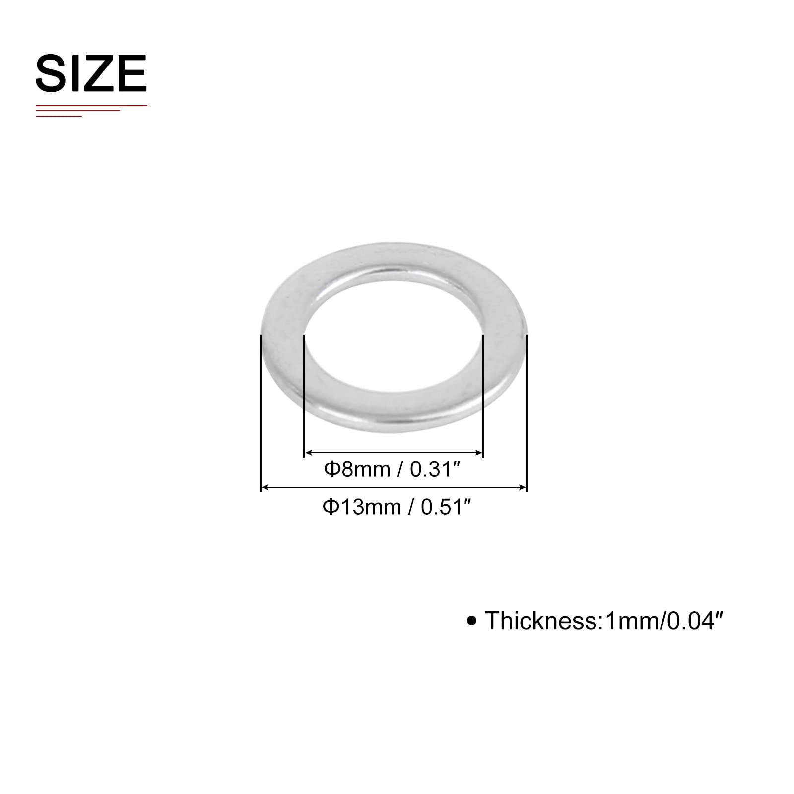 DTGN 8mmx13mmx1mm(IDxODxT) Stainless Steel Flat Washers - 110Pack - Good for Industrial Machinery - Flat Ring Gaskets - Silver Tone - Image 2