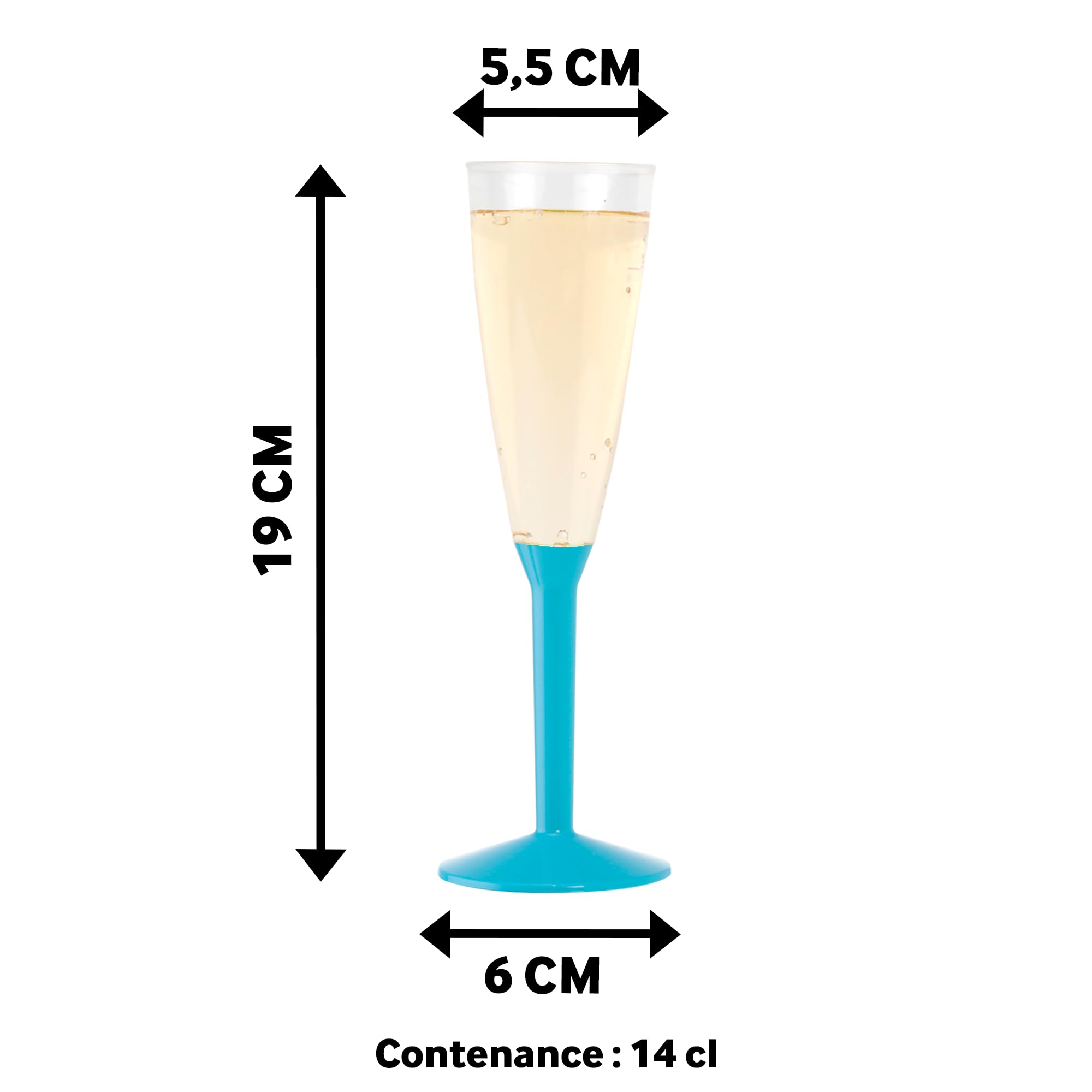 Table'Colors Lot de 100 Flutes Champagne Lavable et Réutilisable 14cl - Verre 100% Recyclable, Grande Stabilité, Rigidité Design Élégant - Parfait pour Anniversaire, Mariage (Turquoise)